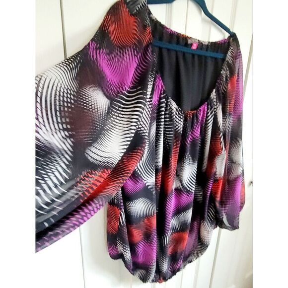 Vince Camuto 3X Blouse Balloon Sleeve Elastic Hems‎ Multicolor Romantic Chiffon - Picture 6 of 8